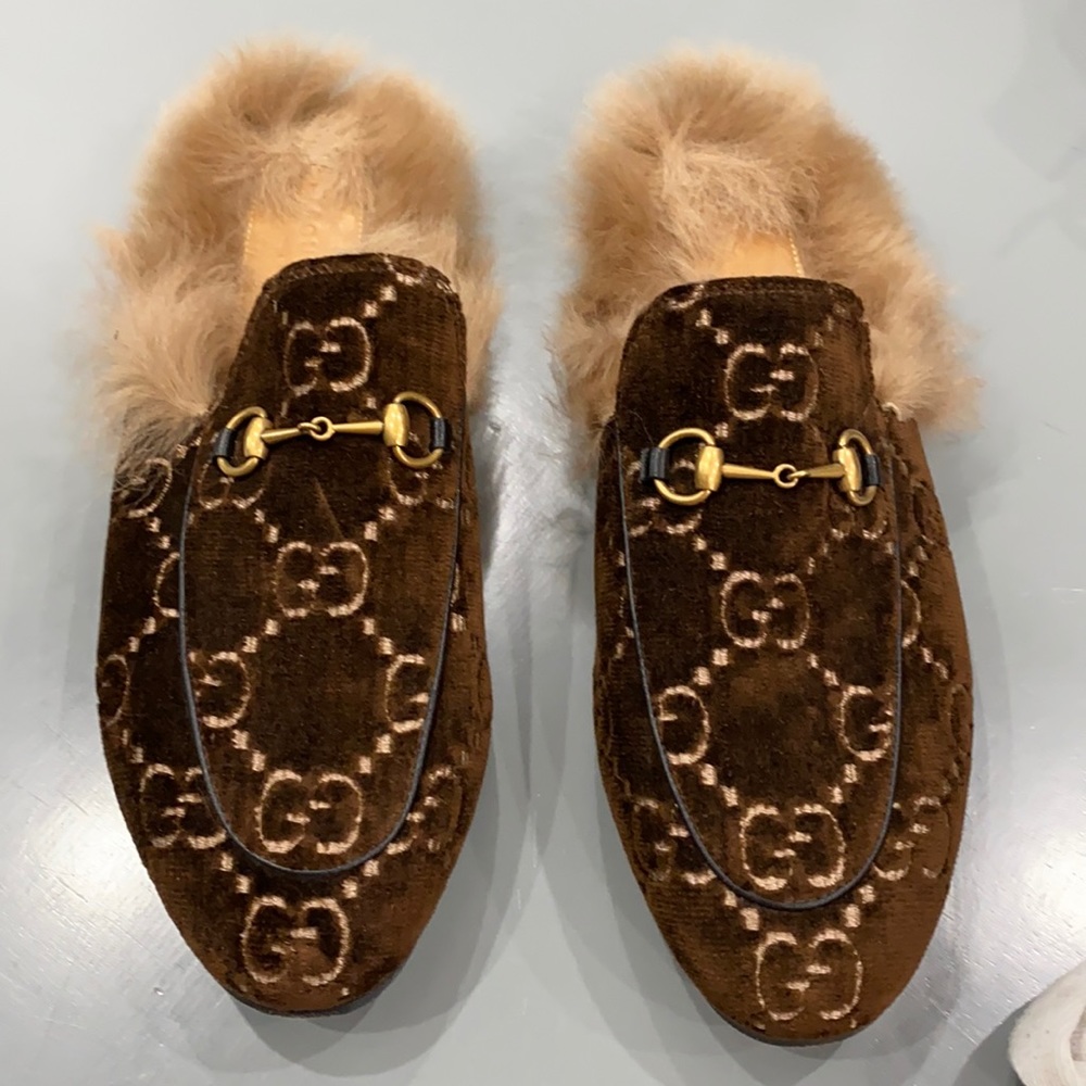 Authentic Brown Velvet Gucci Mules